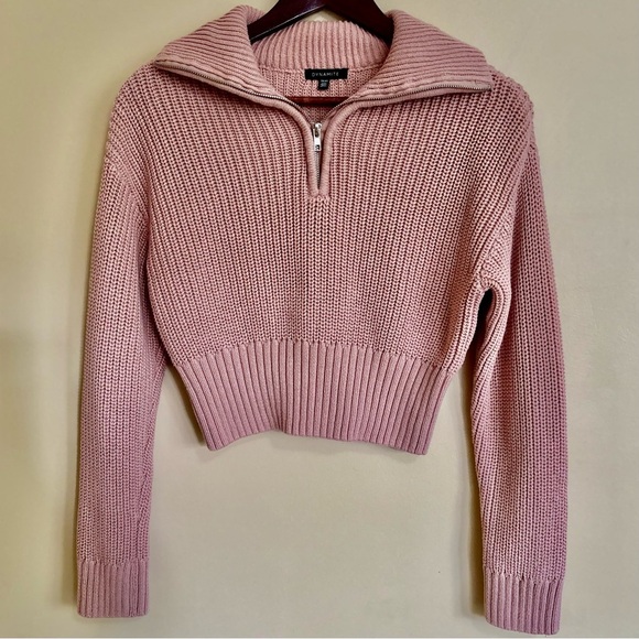 Dynamite| Pretty Pink Mock Neck 1/4 Zip Cropped Sweater Sz XS - Picture 1 of 5